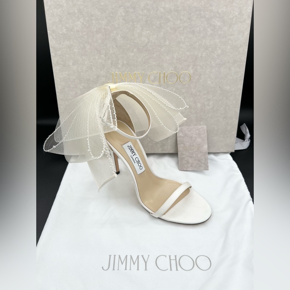 Jimmy Choo Aveline 100 High Heel Latte Bow Ankle Strap Open Toe Sandal NWB $1175 - Picture 9 of 17